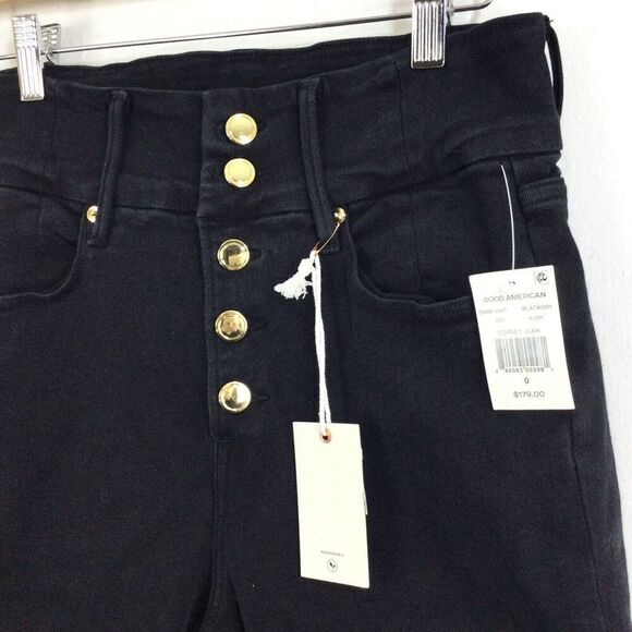 Good American Womens Good Waist Button Fly High Rise Skinny Corset Jeans Black 0 - Picture 2 of 8